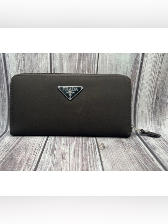 Prada Handbags - PRADA Tessuto Nylon & Saffiano Leather Zip Long Wallet Chocolate Brown